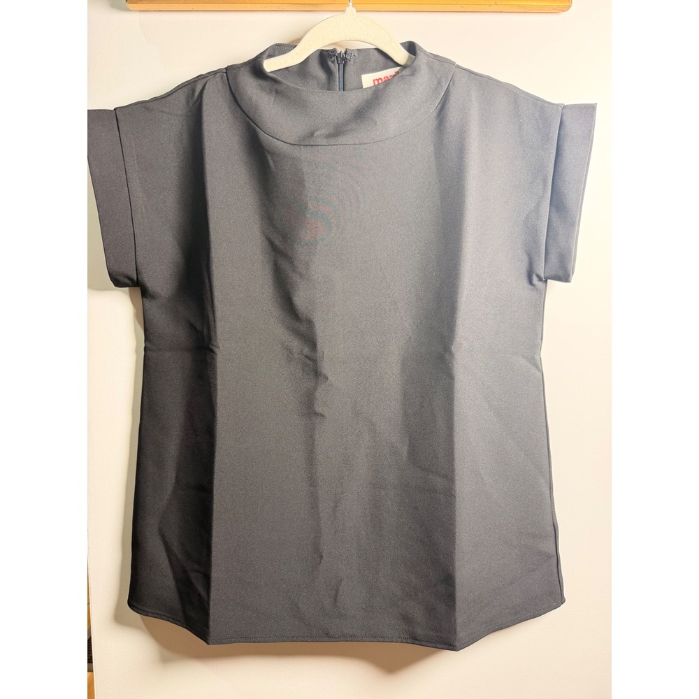 Mazik Mock Neck Top Women Size S Black modern Cuffed Short Sleeve MK3703X